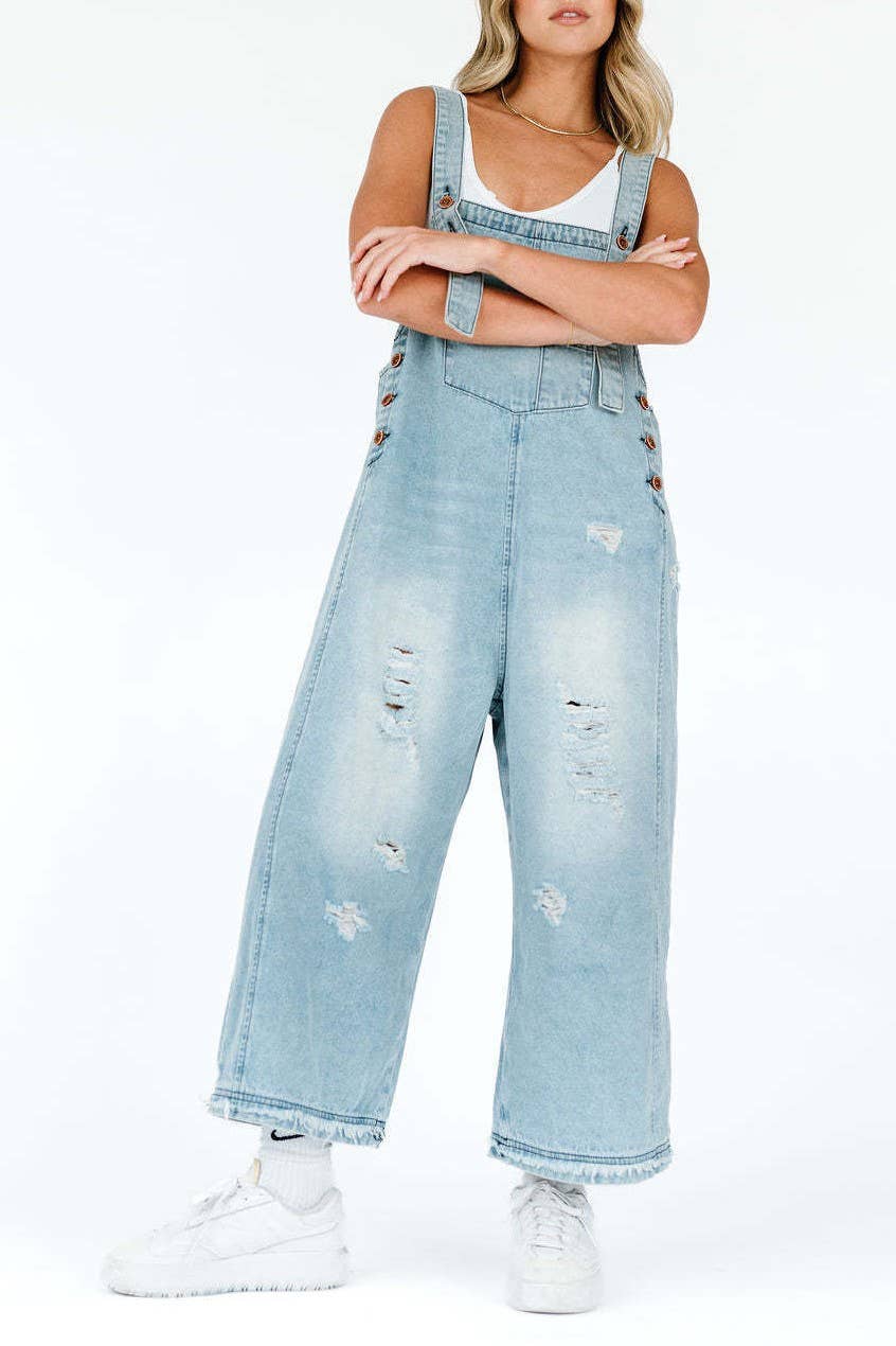 Southern Country distressed washed denim overall