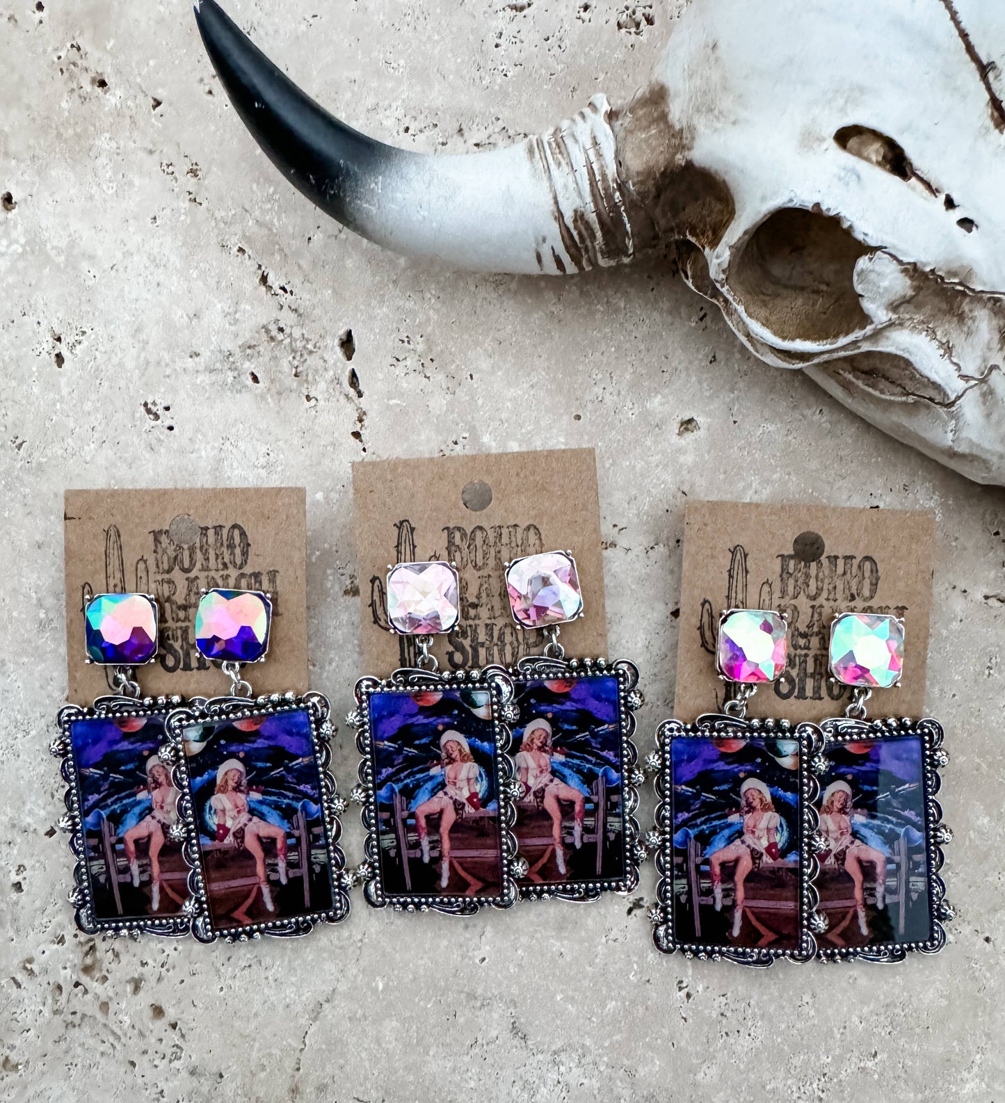 Cosmic Western Cowgirl Glass Post Earrings