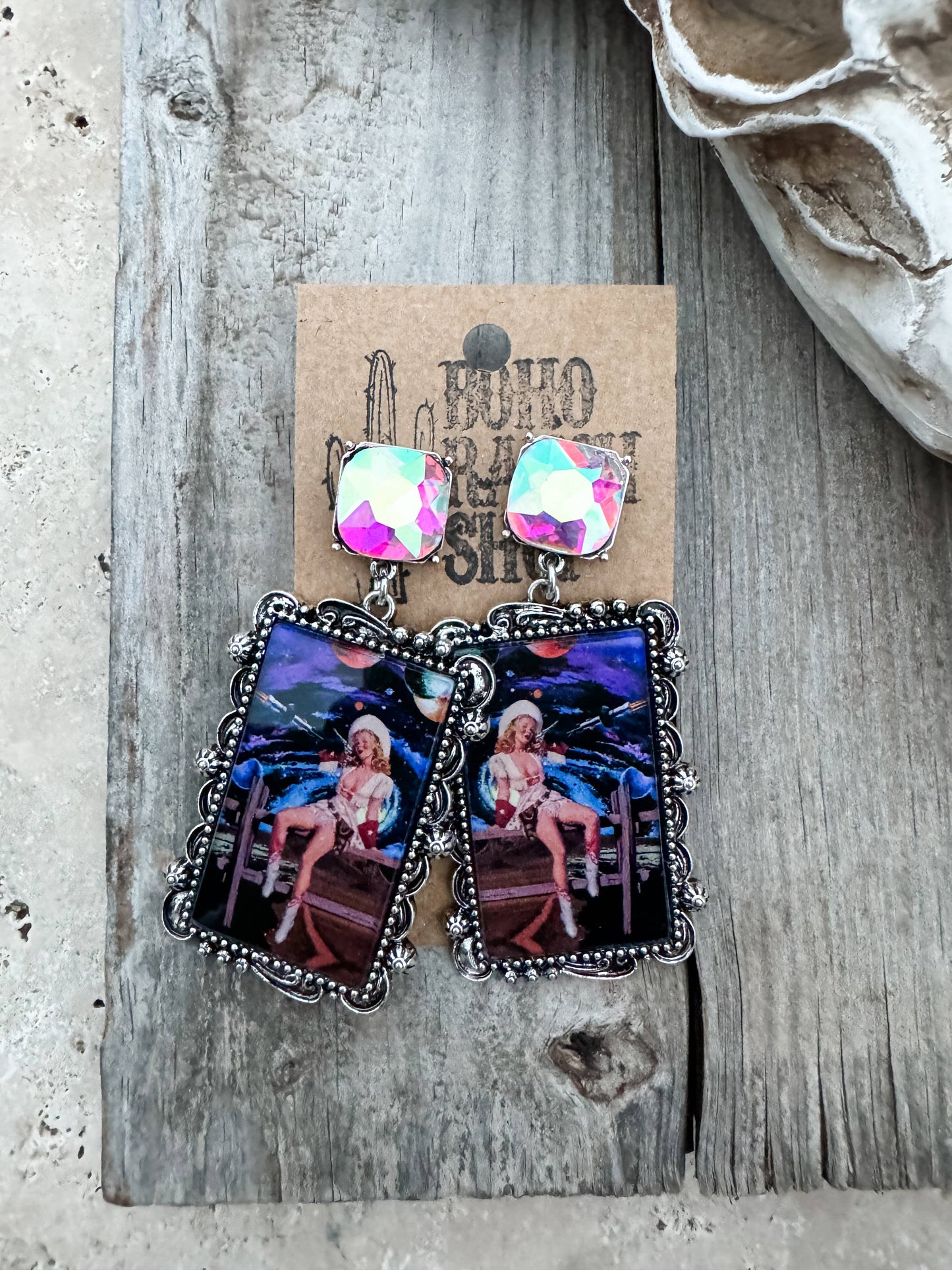 Cosmic Western Cowgirl Glass Post Earrings