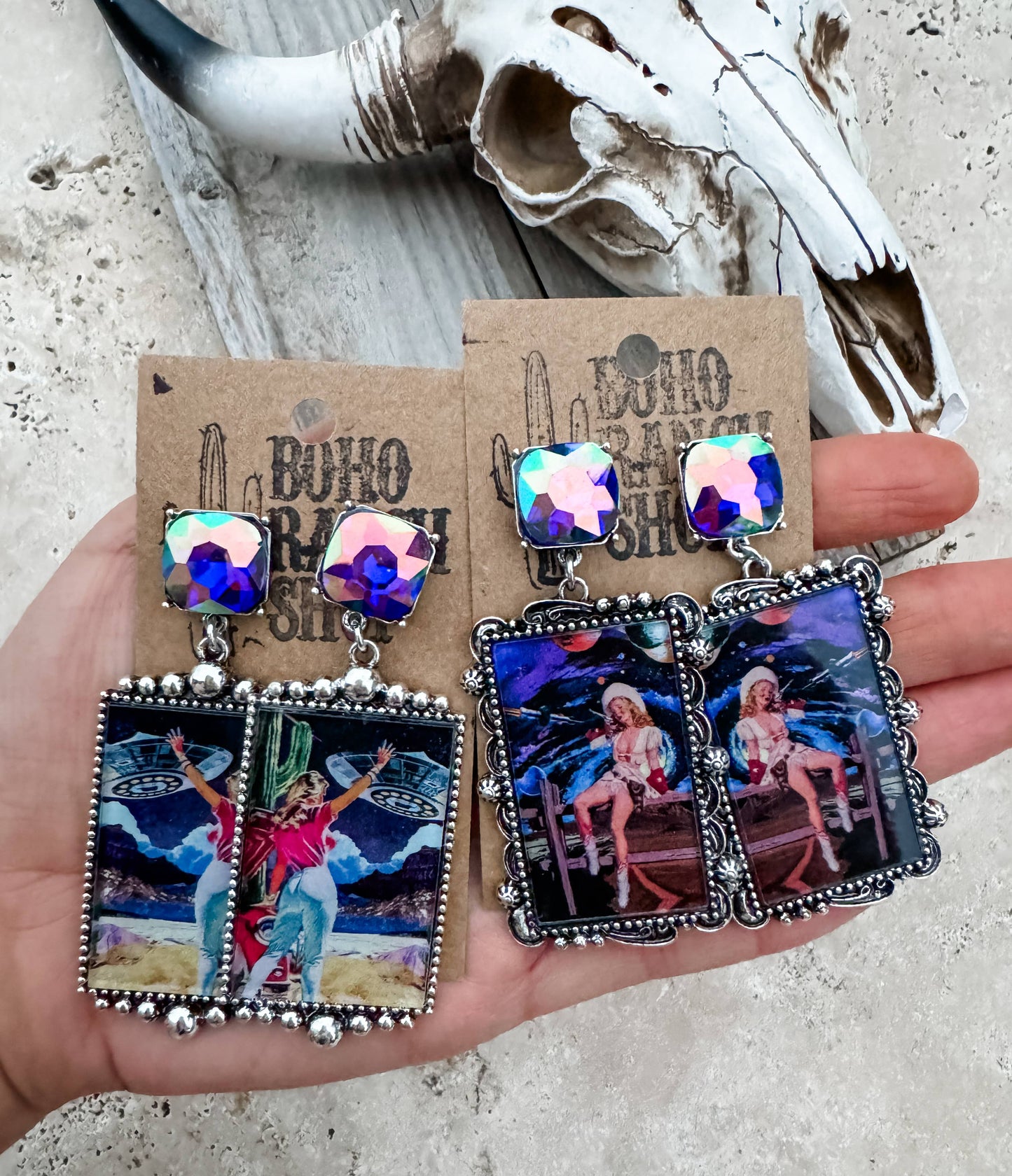 Cosmic Western Cowgirl Glass Post Earrings