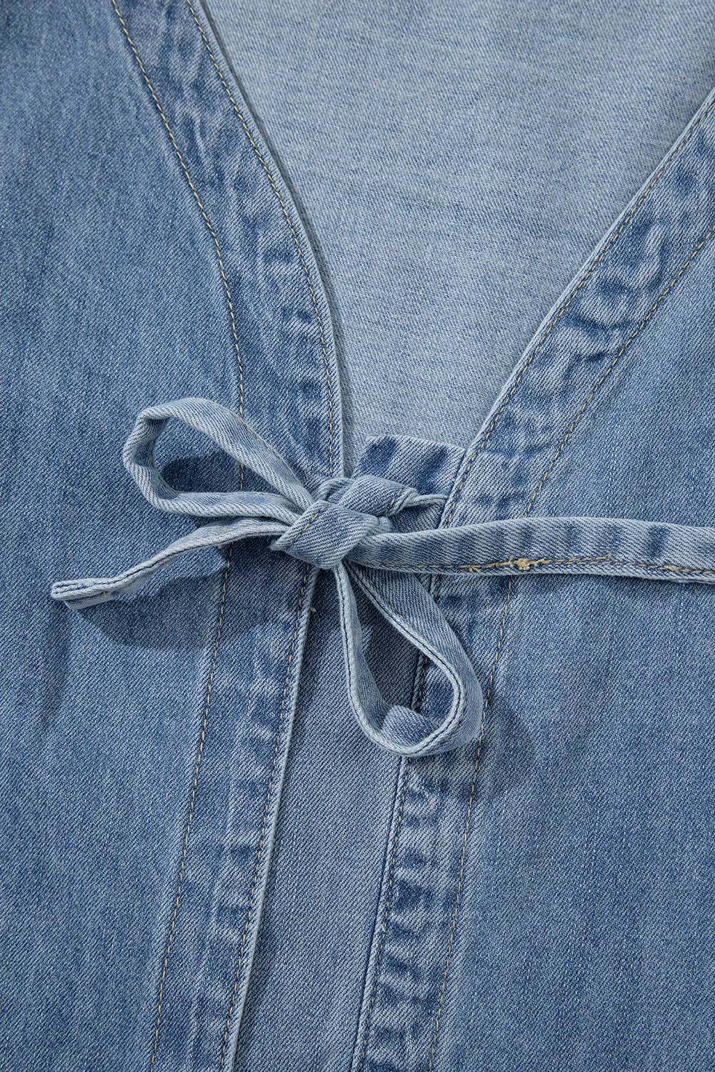 Cute Tied Front Long Puff Sleeve Denim Top |