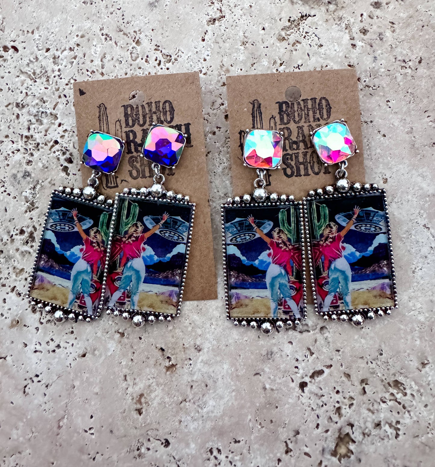 Cosmic Western Cowgirl Glass Post Earrings