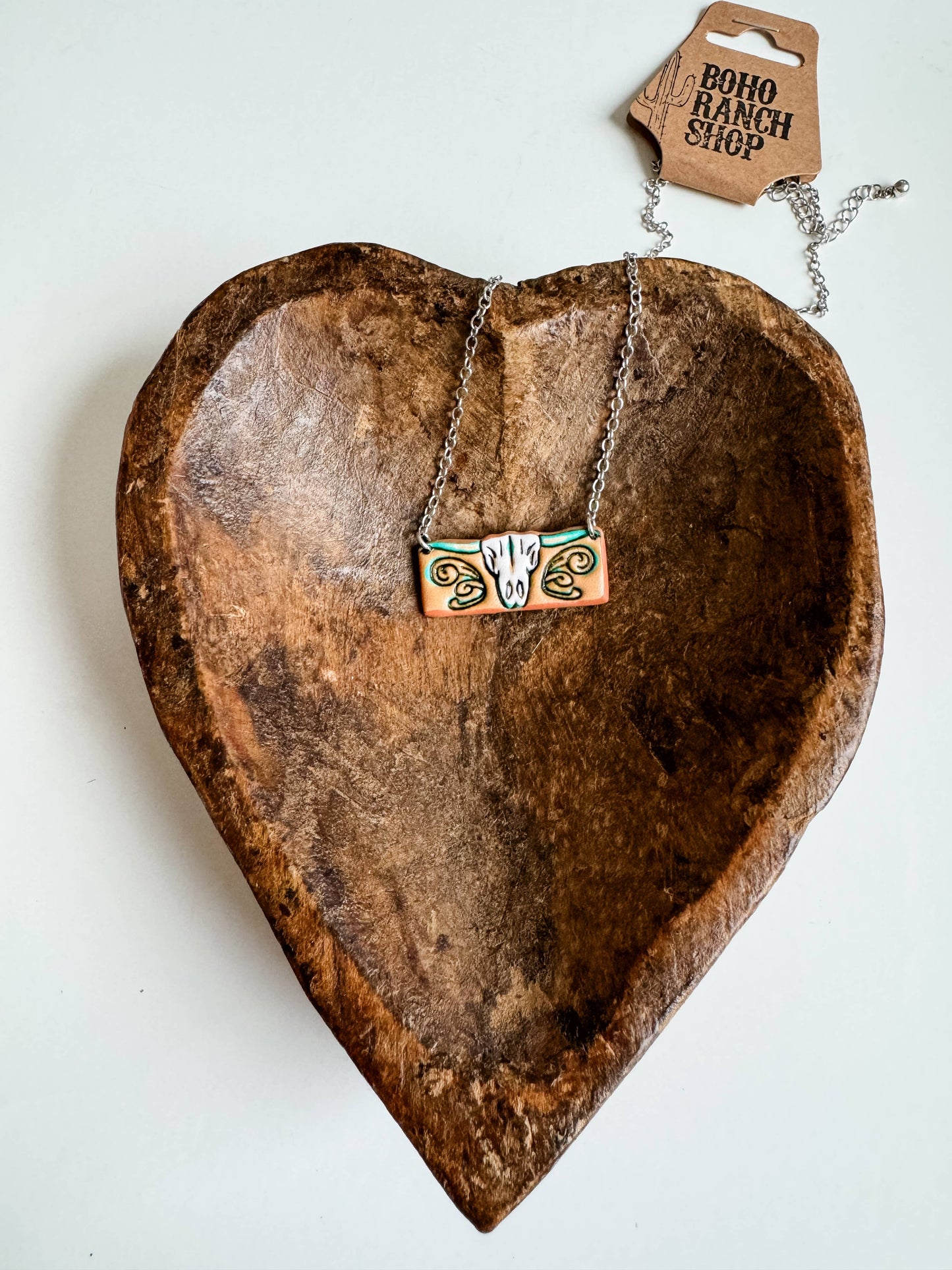 Western Tooled Leather Bar Necklace