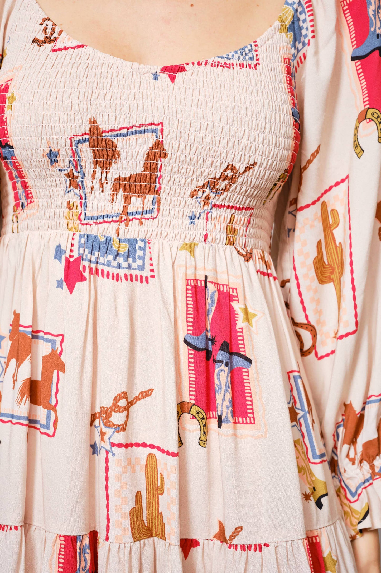 Western Motif Smocked Minidress