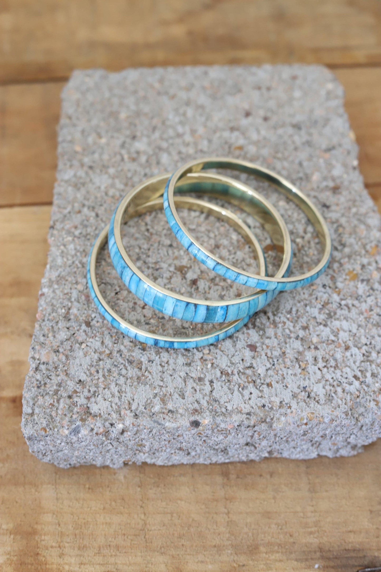 12241 RA3 Turquoise Inlay Gold Bangle Set