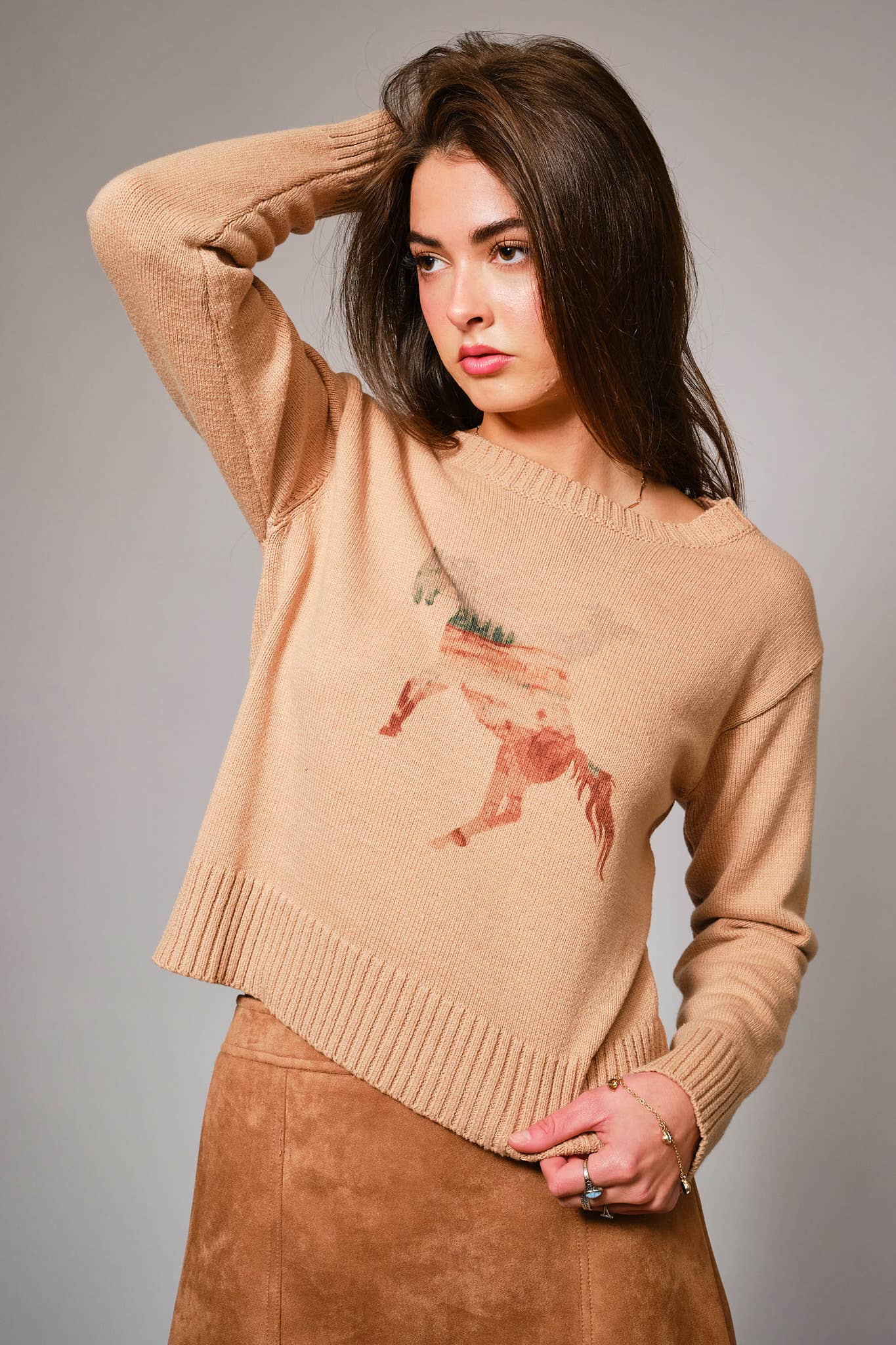 37043W - Cowgirl Horse Abstract Sweater Pullover