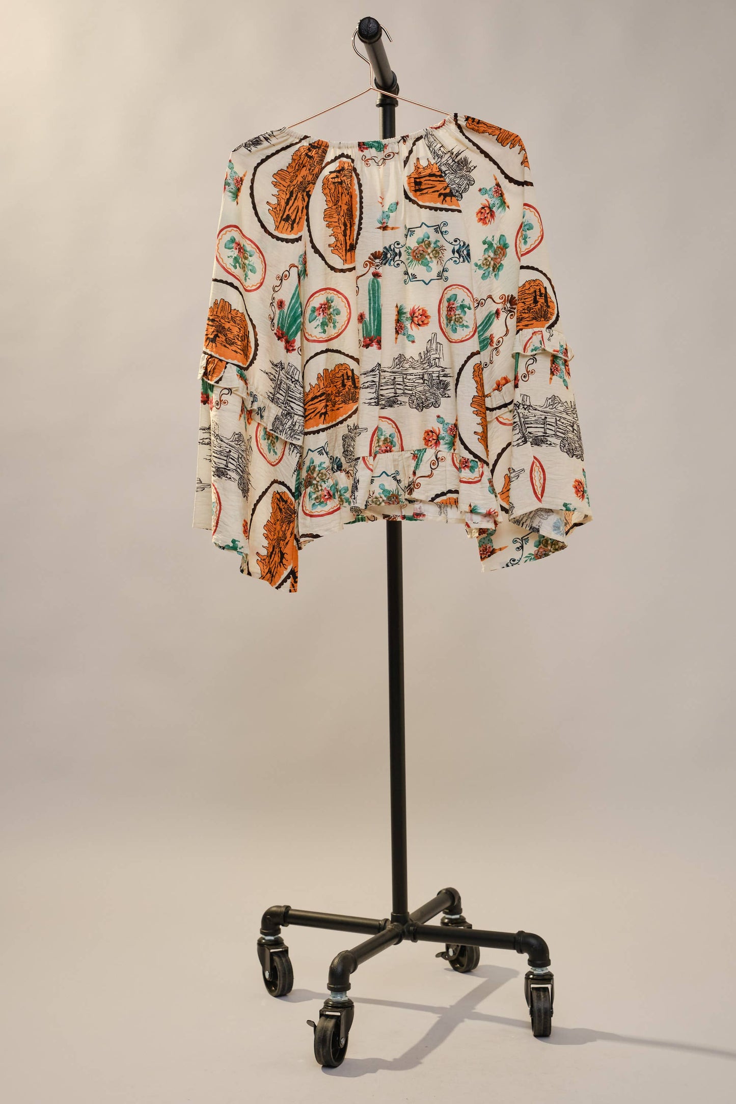 33152T - Western Print Peasant Blouse