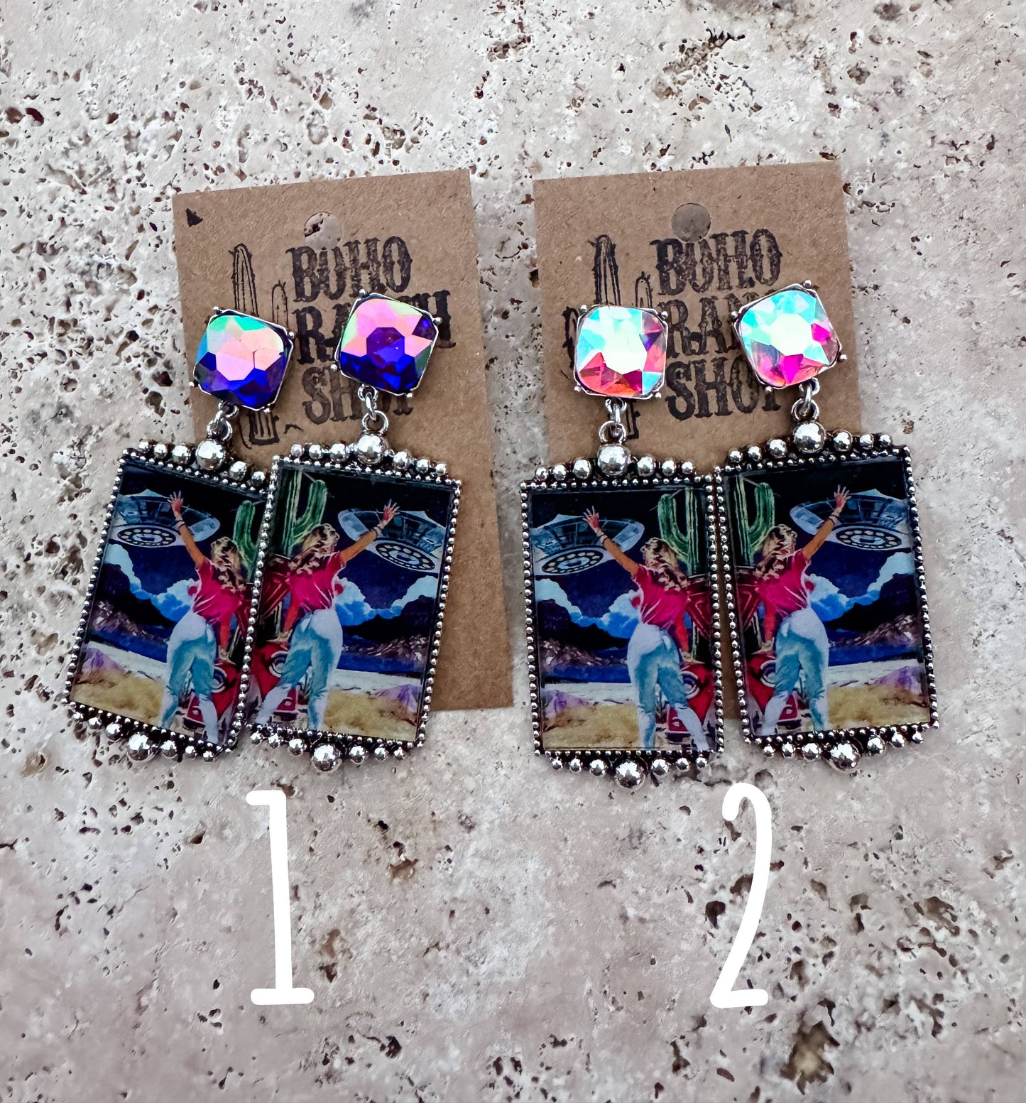Cosmic Western Cowgirl Glass Post Earrings