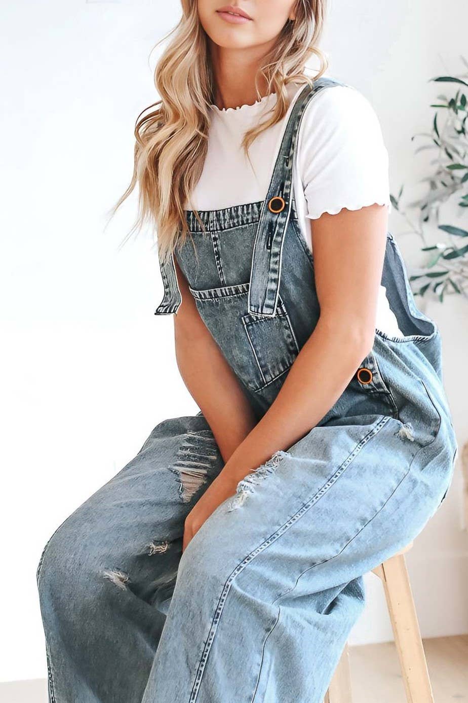 Southern Country distressed washed denim overall