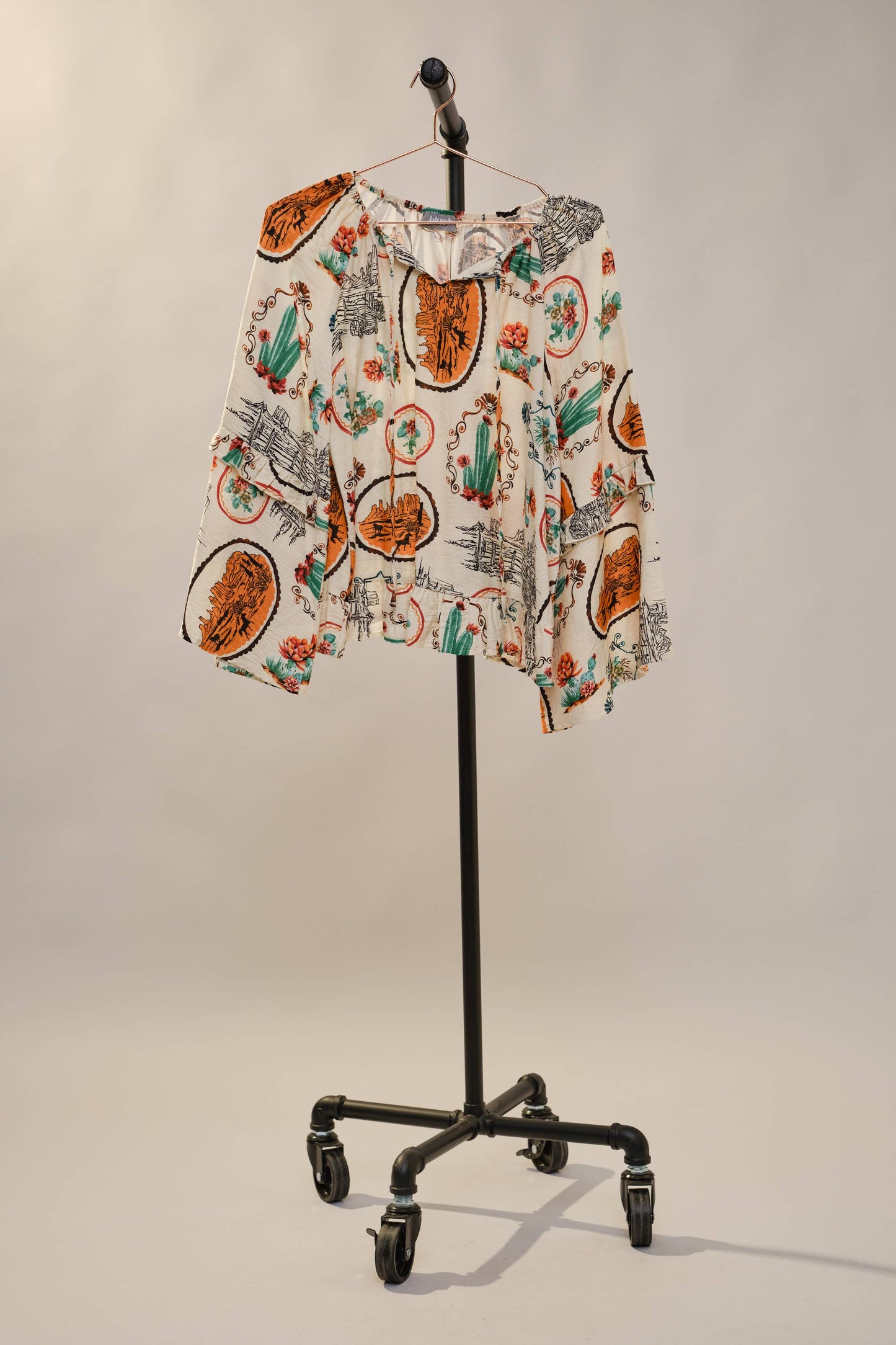 33152T - Western Print Peasant Blouse