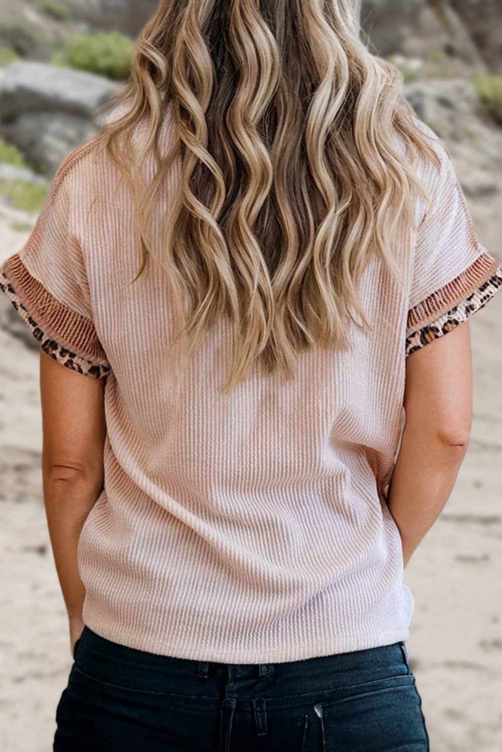 Sequin Rodeo Patch Rib Leopard Trim Top | S-XL