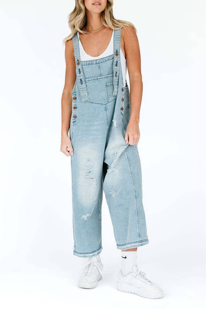 Southern Country distressed washed denim overall