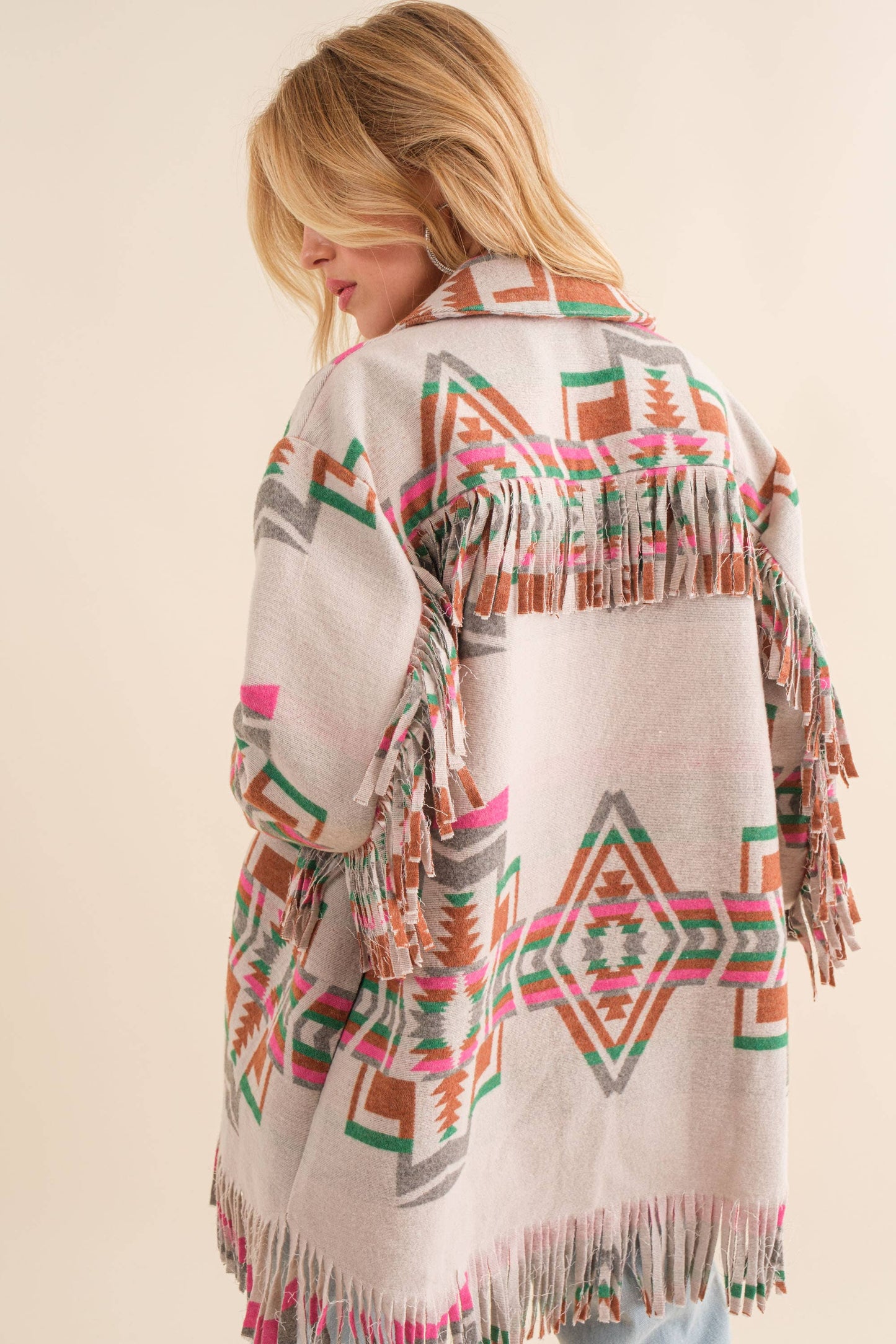 34200J - Blue B Exclusive Aztec Button Up Shirt Jacket