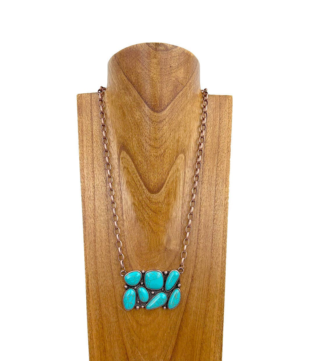 NKY241130-02-COPPER-BLUE 24 Inches copper metal chain with blue turquoise stone pendent Necklace