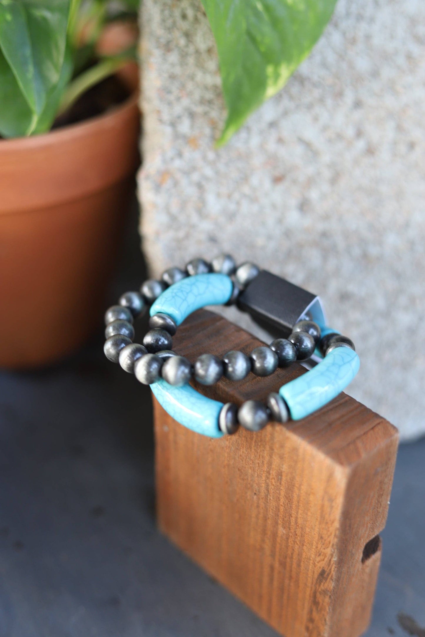 0711 H61 2 SET FAUX SILVER BURNISH WITH TURQUOISE BRA