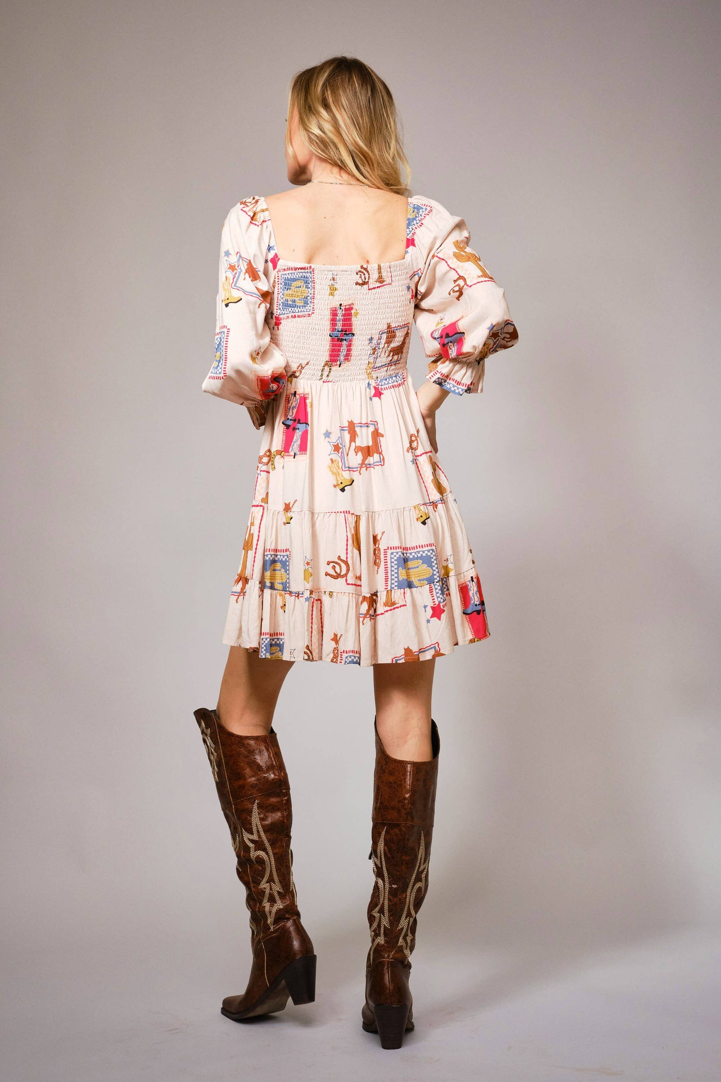 Western Motif Smocked Minidress