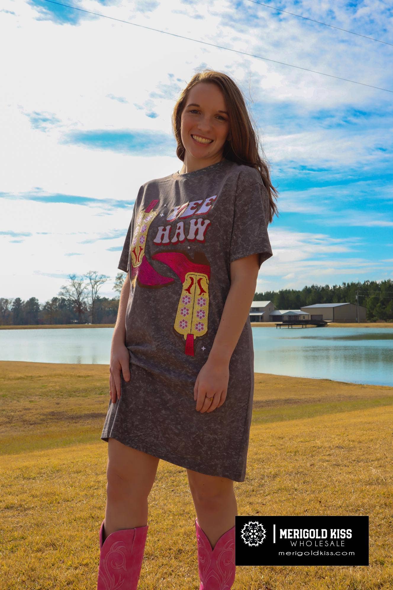 MK233 YEEHAW Sequin Embellished Tee Dress