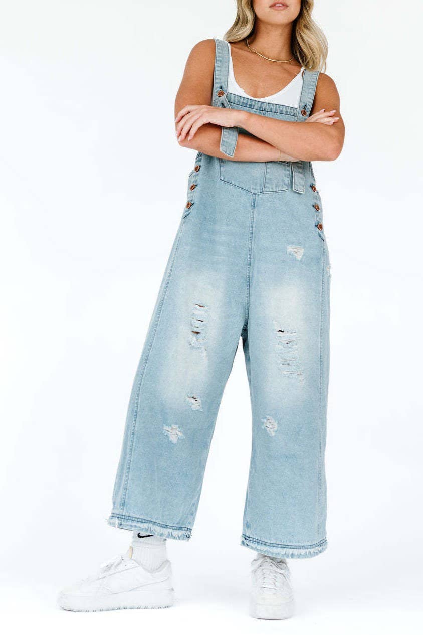 Southern Country distressed washed denim overall