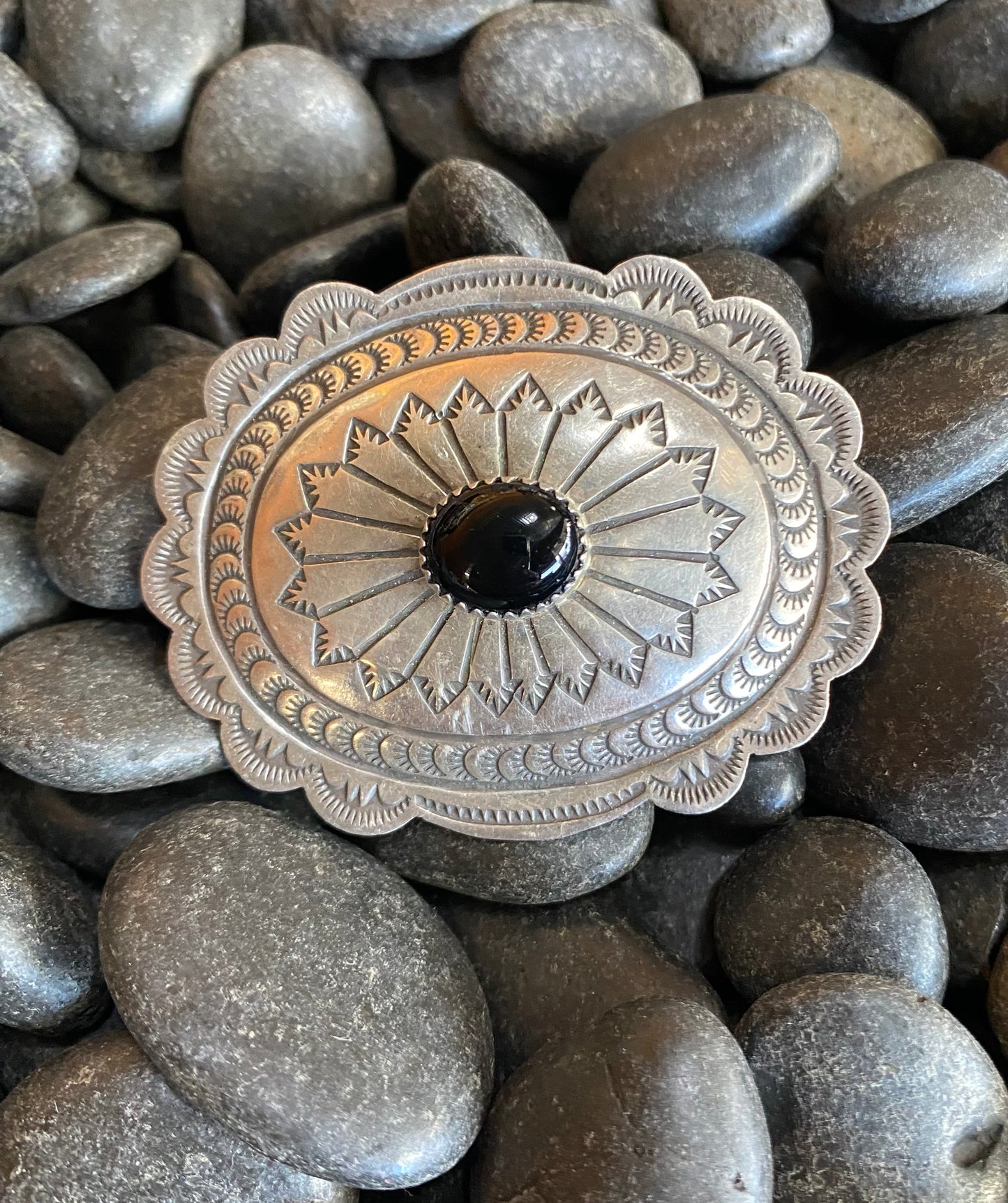 Black Onxy and Silver Brooch
