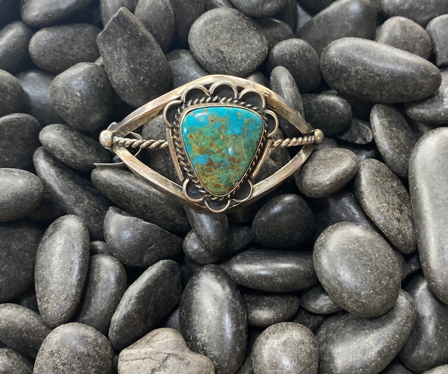 Silver Turquoise Three Wire Bracelet