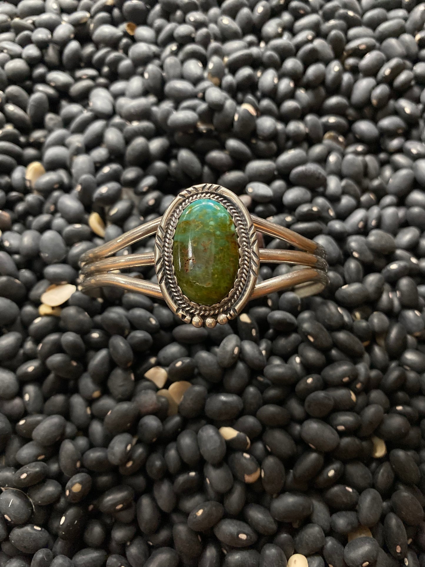Unmarked Silver 3 Wire Bracelet with Oval Turquoise Stone