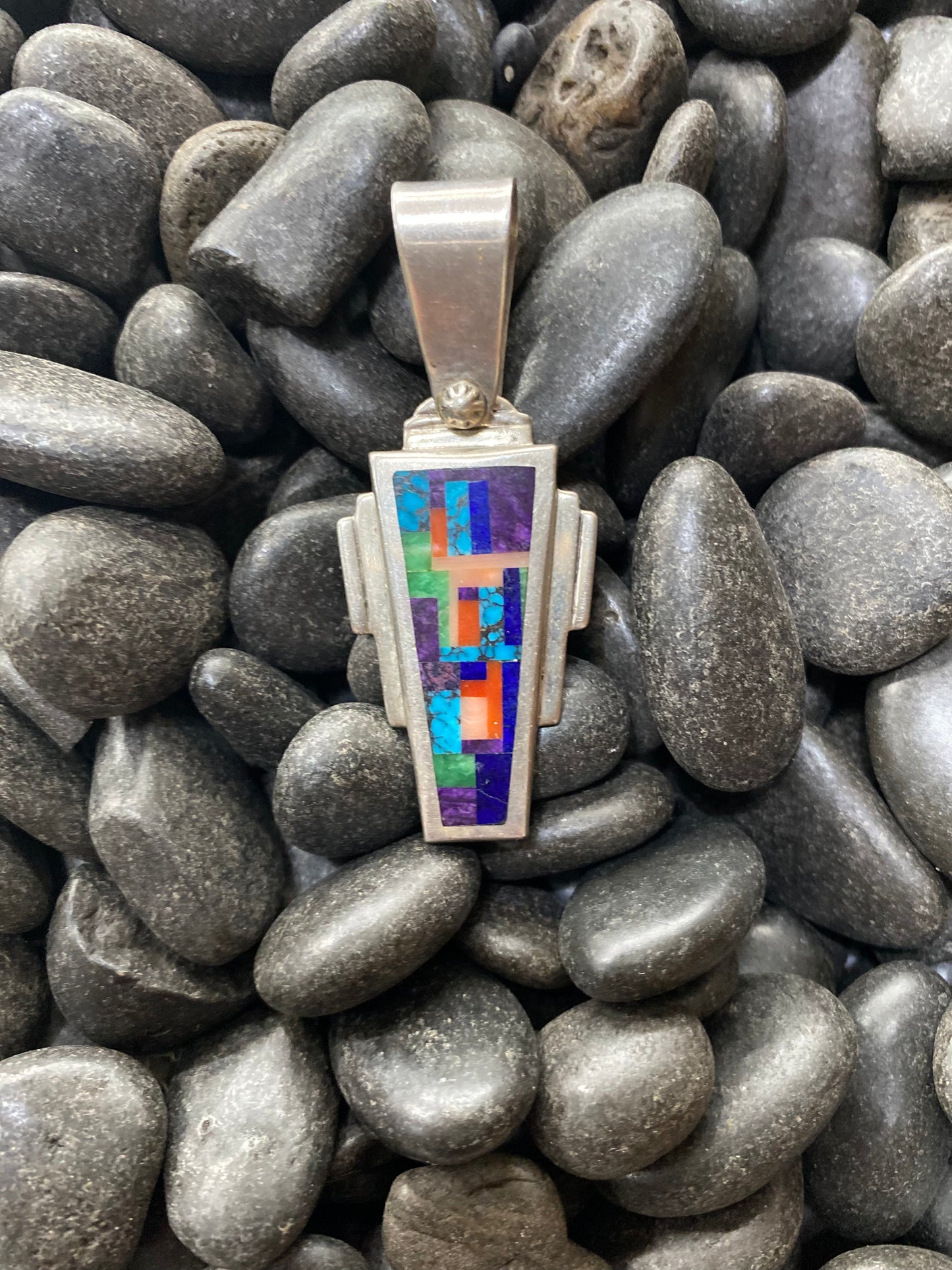 Mark Jimenez Multi Color Enlay Sterling Silver Pendant