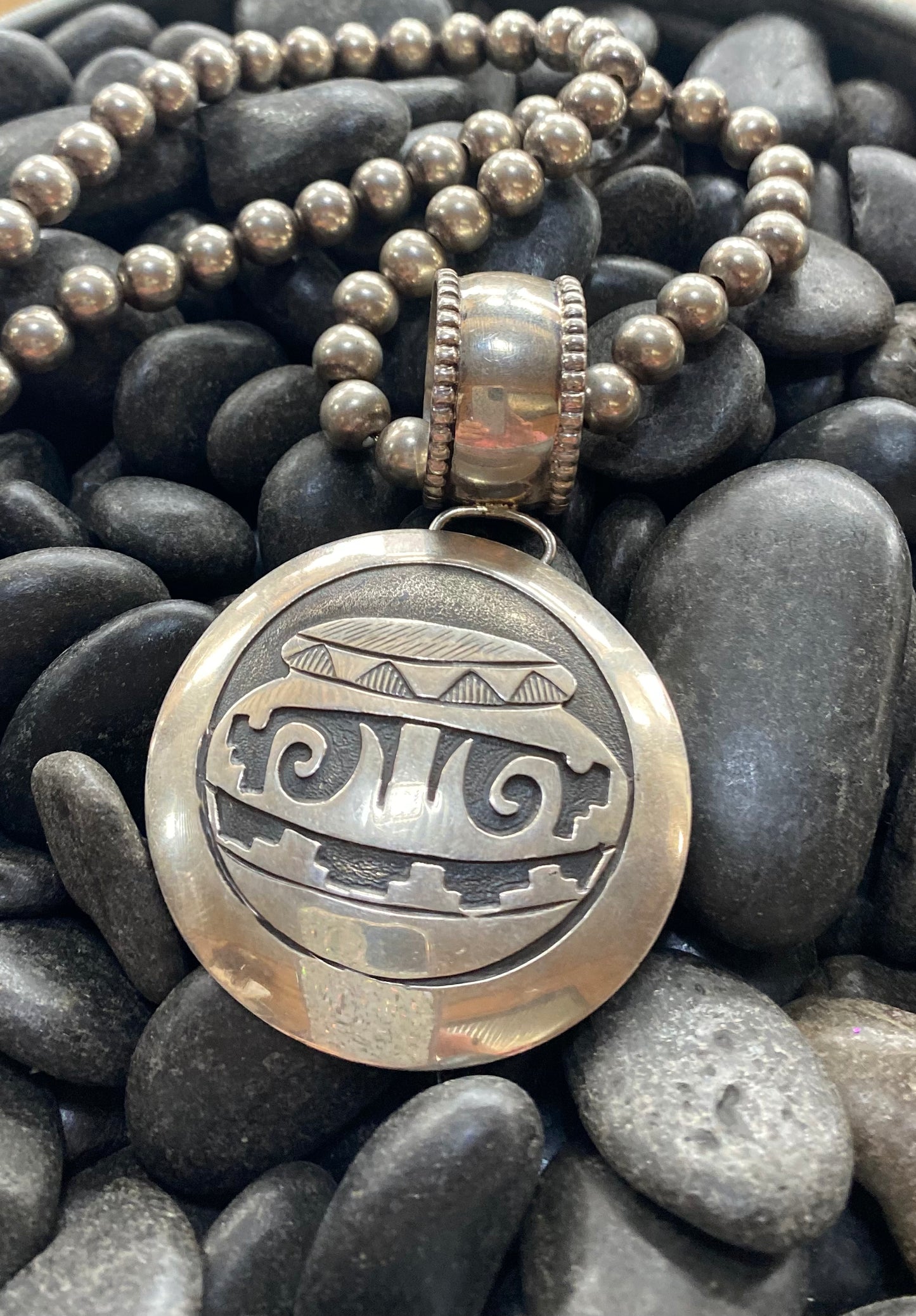 Whirling Wind Sterling Silver Pendant and Brooch w/ Silver Beaded Necklace