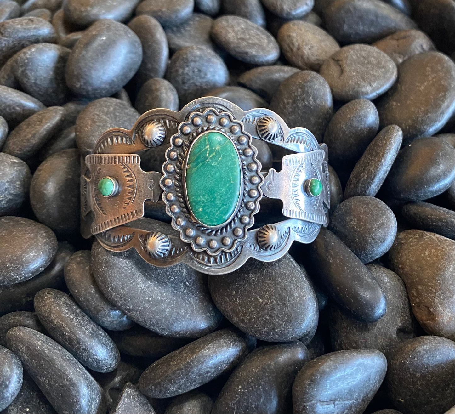 Malachite Oval Stone Cuff Bracelet