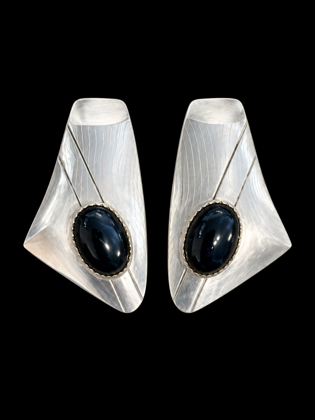 Vintage Sterling and Onyx Asymetrical Earrings