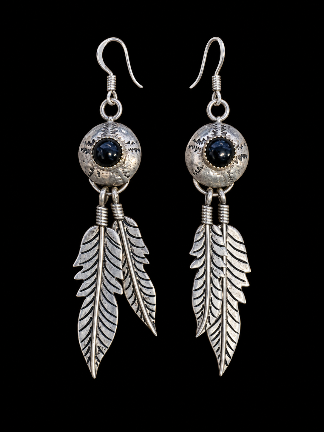 Tully Sam Sterling Silver and Onyx Feather Earrings