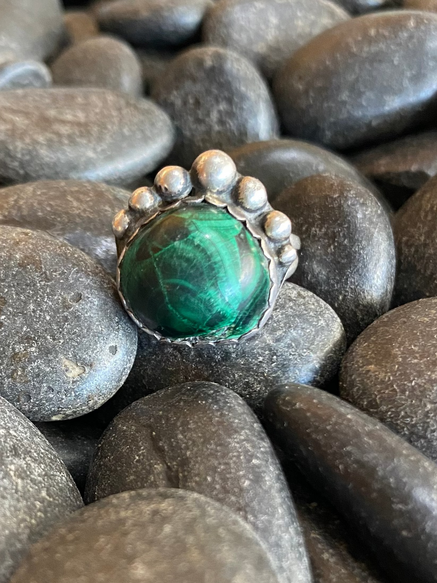 Navajo Silver and Malachite Stone Ring