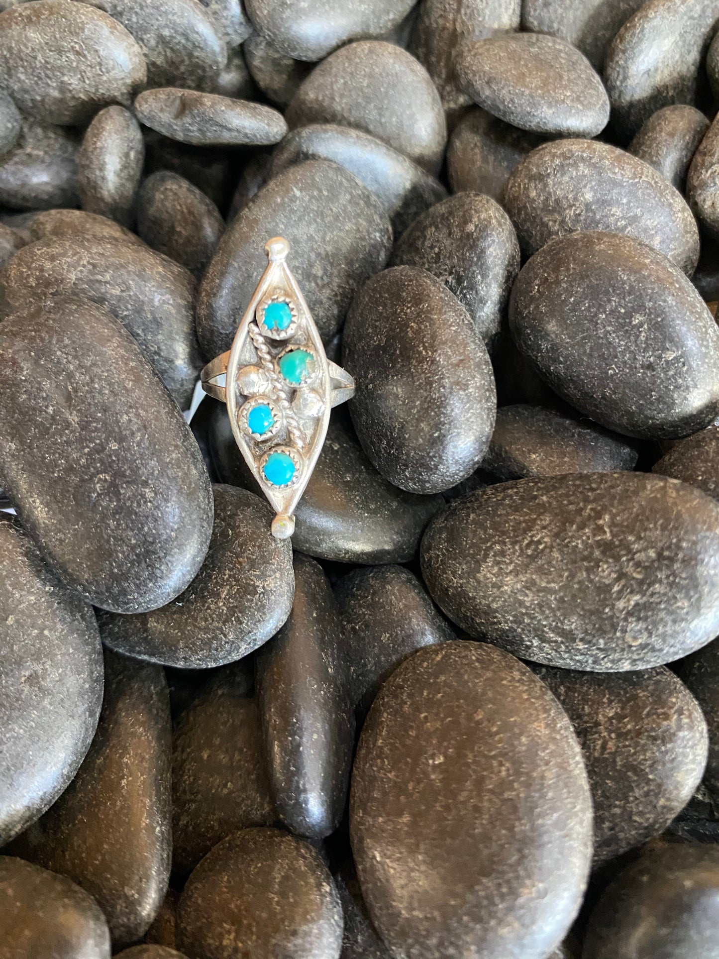 Long Petit Point Ring Turquoise Ring