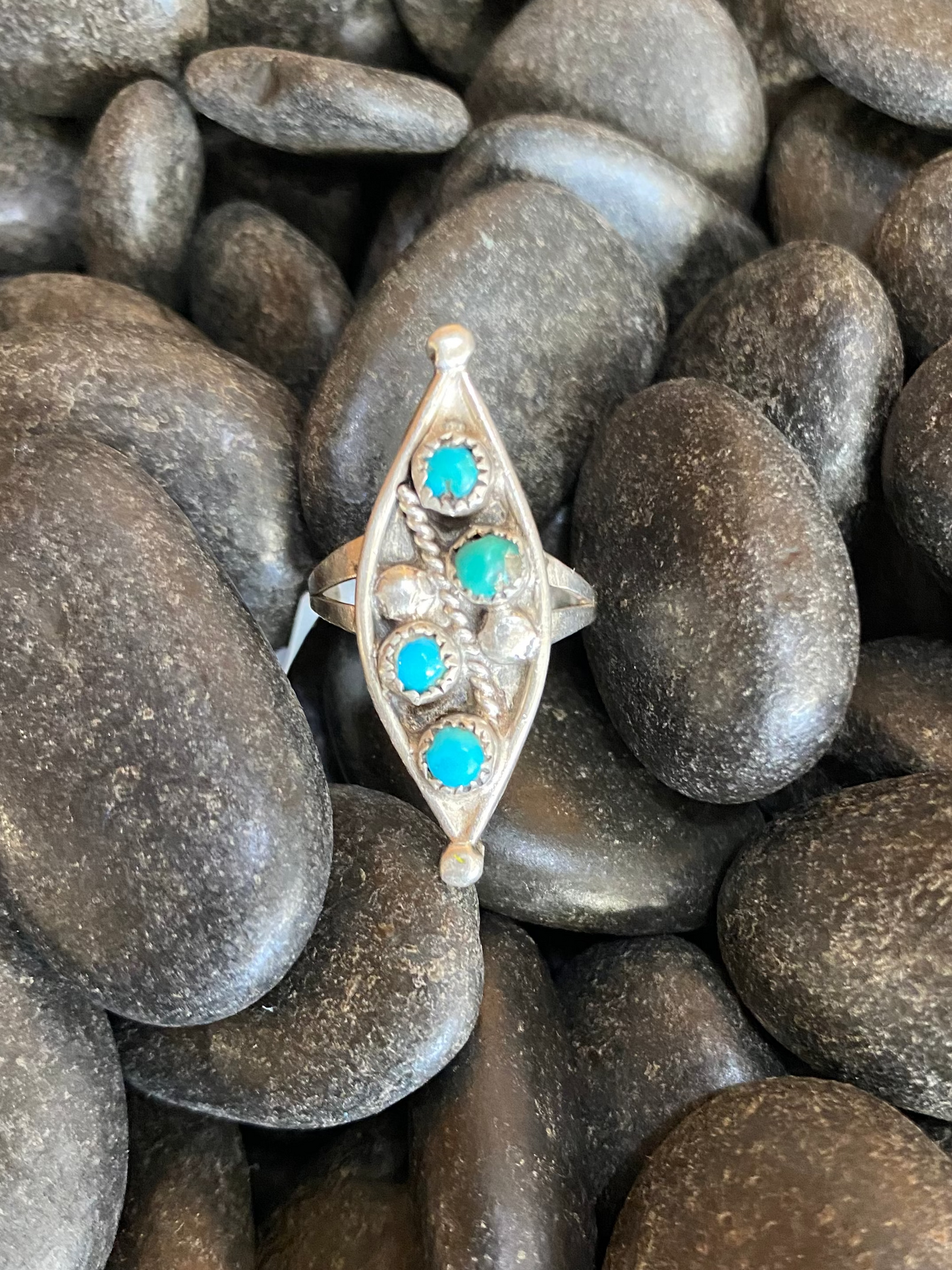 Long Petit Point Ring Turquoise Ring
