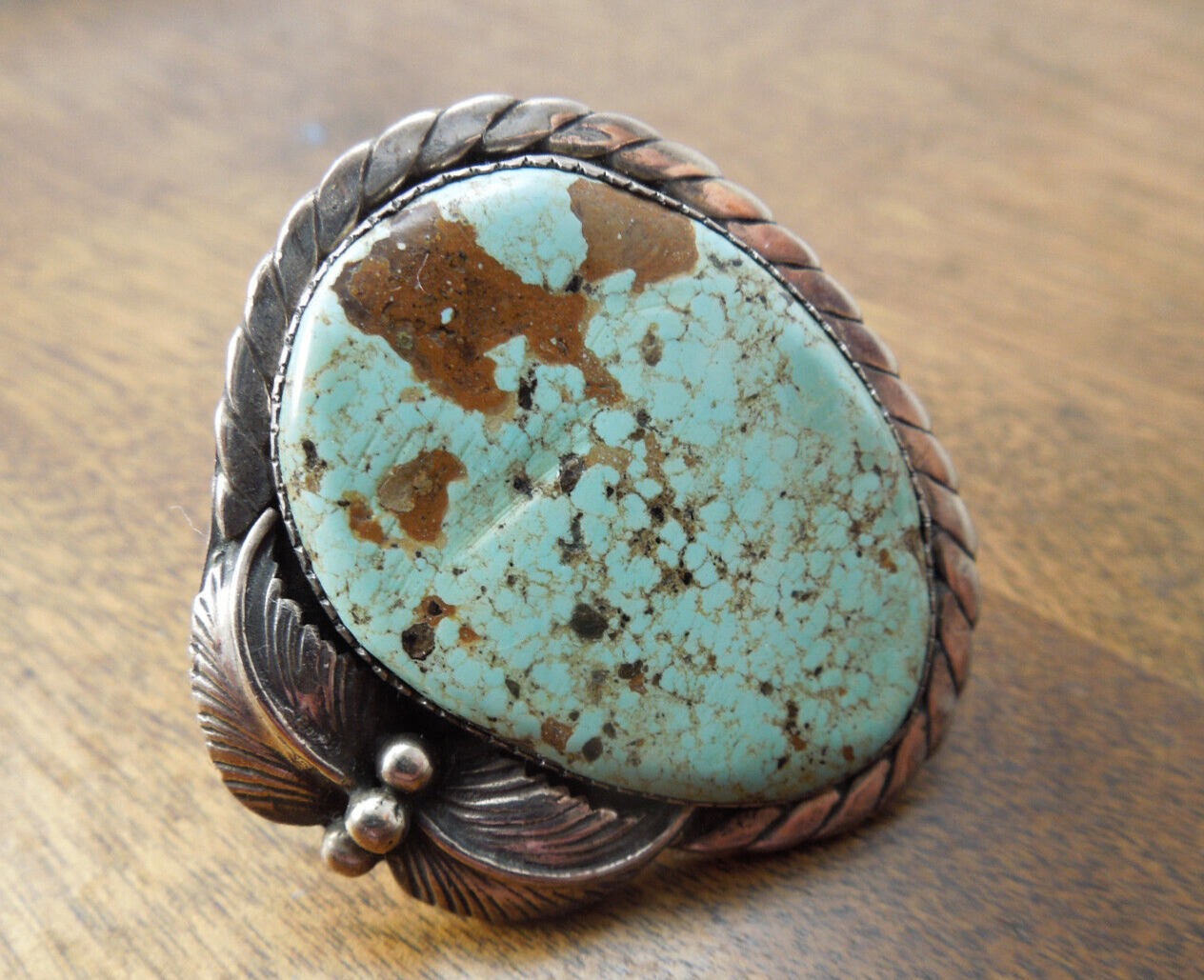 Unmarked Large Vintage Native American Sterling & Turquoise Ring