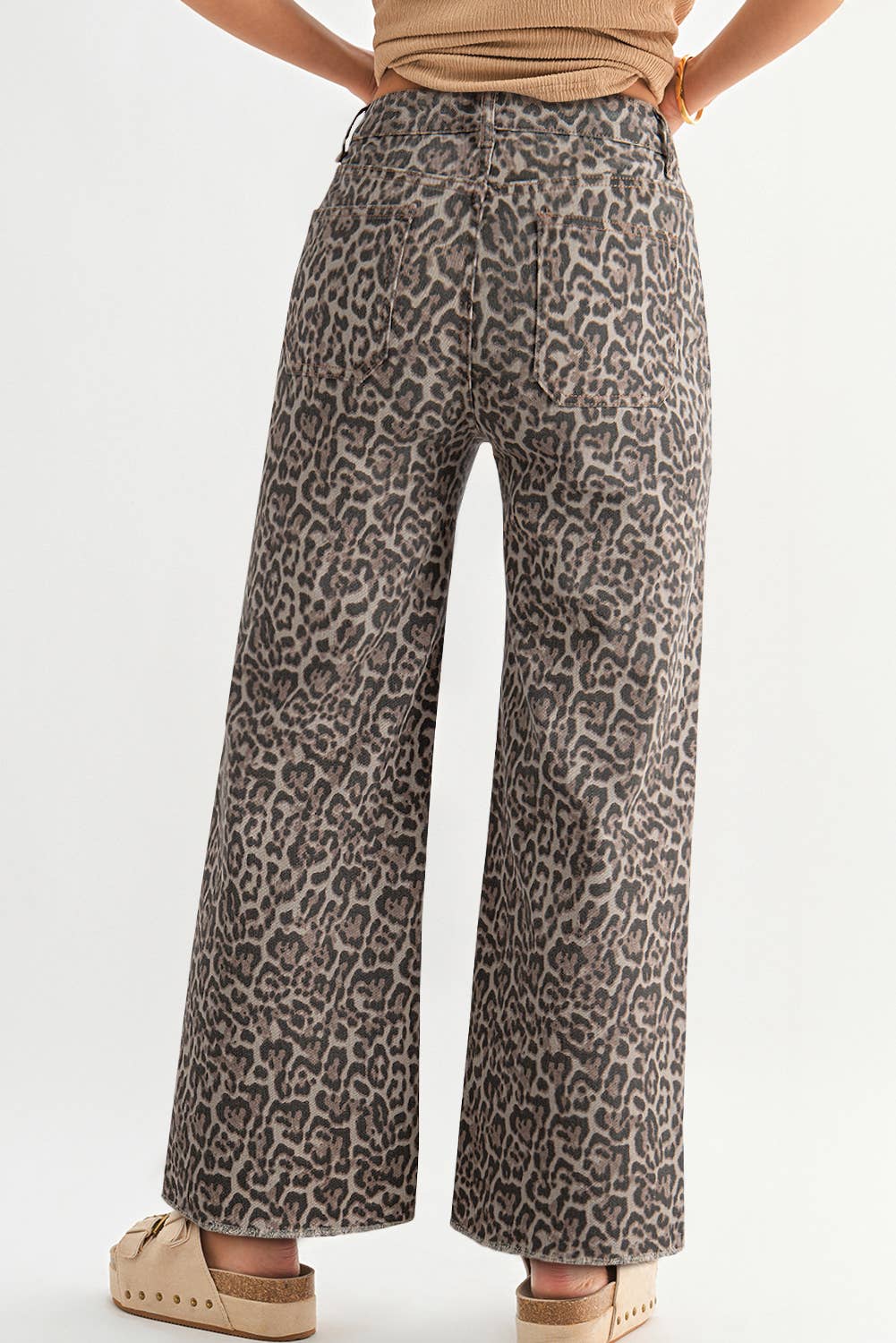 Leopard Frayed Edge Wide Leg High Waist Jeans