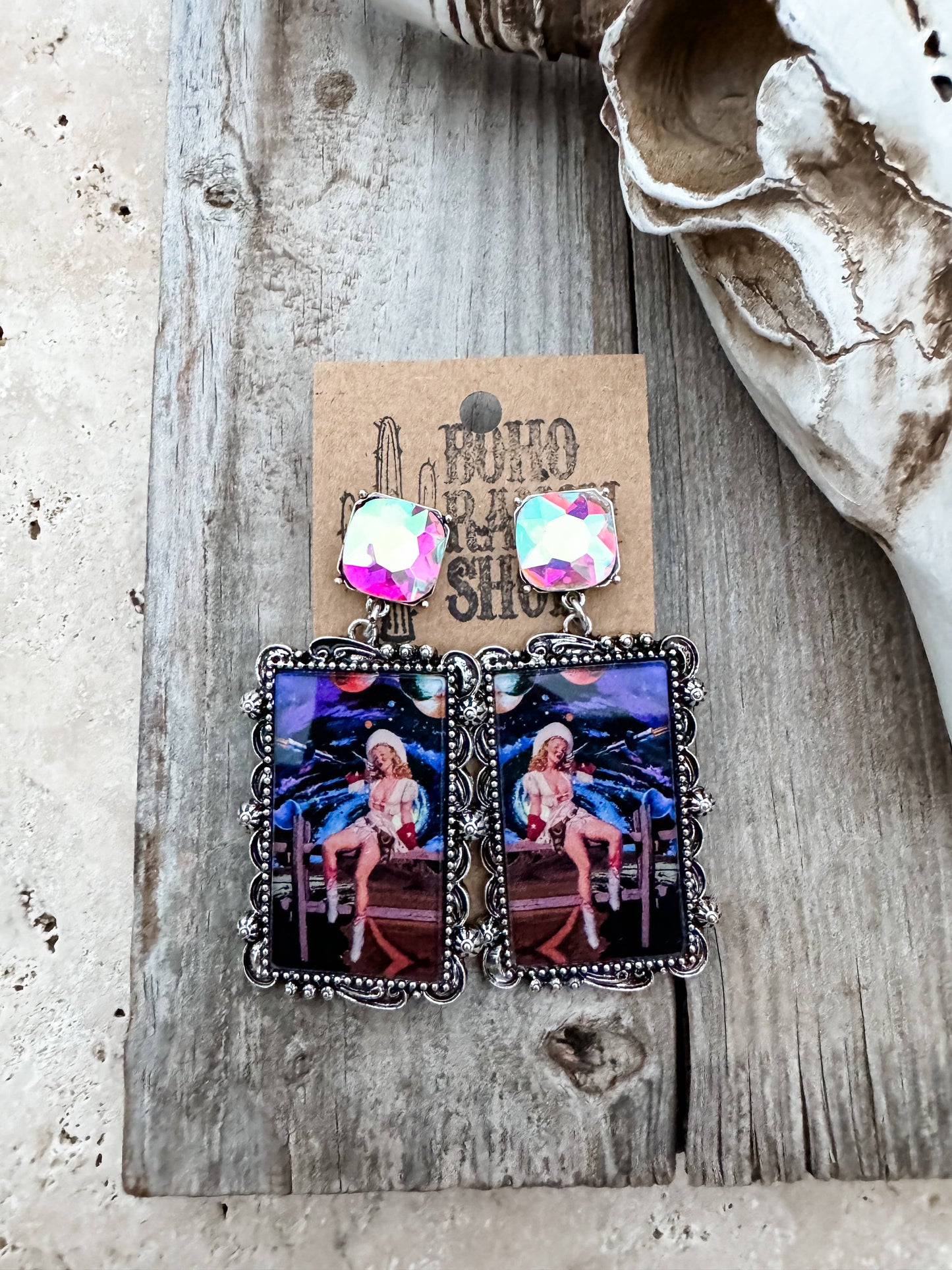 Cosmic Western Cowgirl Glass Post Earrings