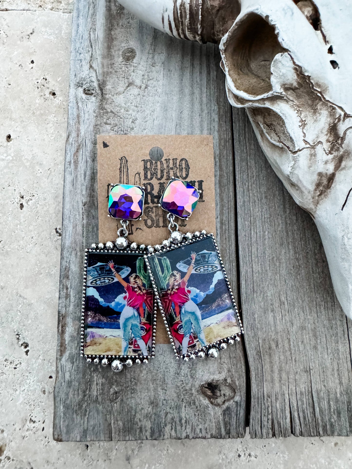 Cosmic Western Cowgirl Glass Post Earrings