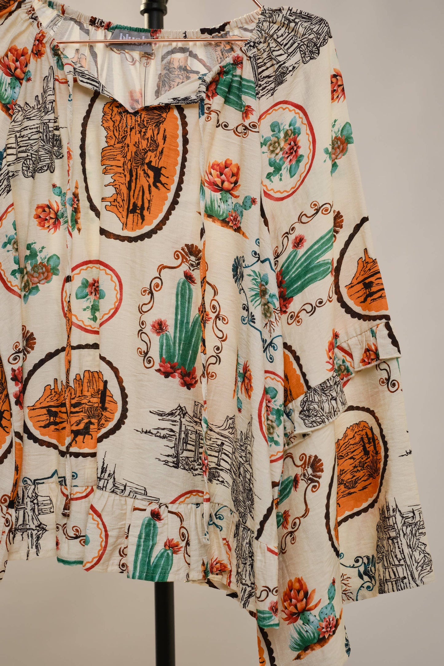 33152T - Western Print Peasant Blouse