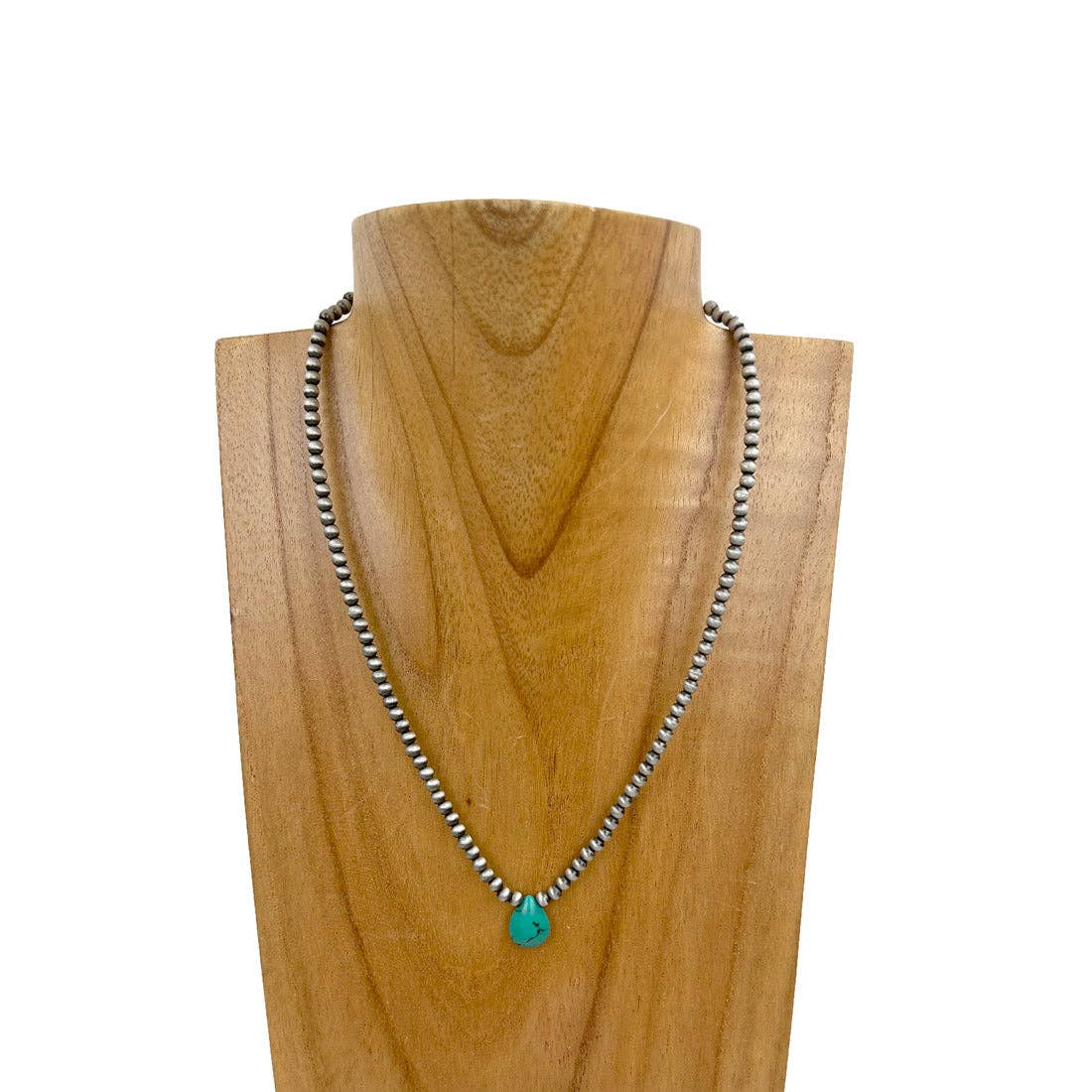 NKZ230930-12 16 inches 4mm silver Navajo pearl beads with blue turquoise teardrop Necklace