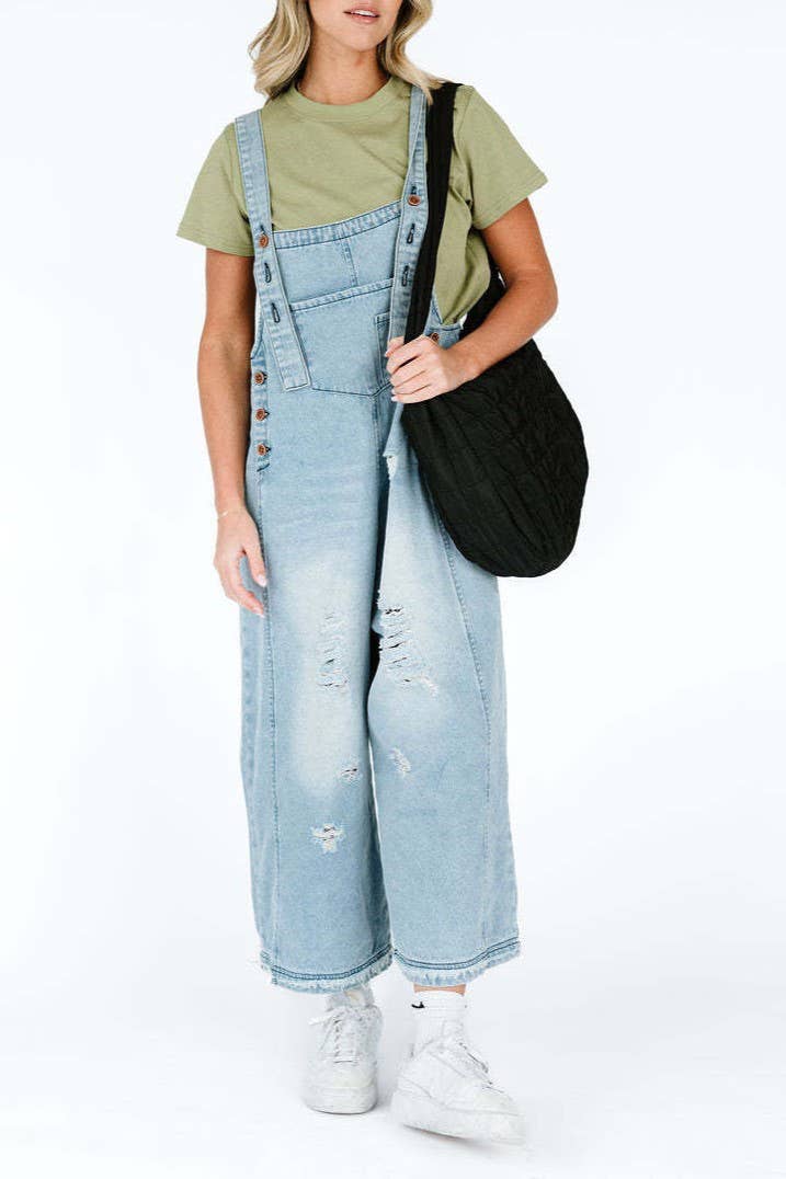 Southern Country distressed washed denim overall