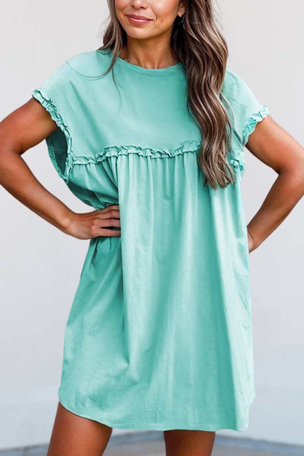 Fashion Frilled Trim Loose Fit Mini Dress | S-XL