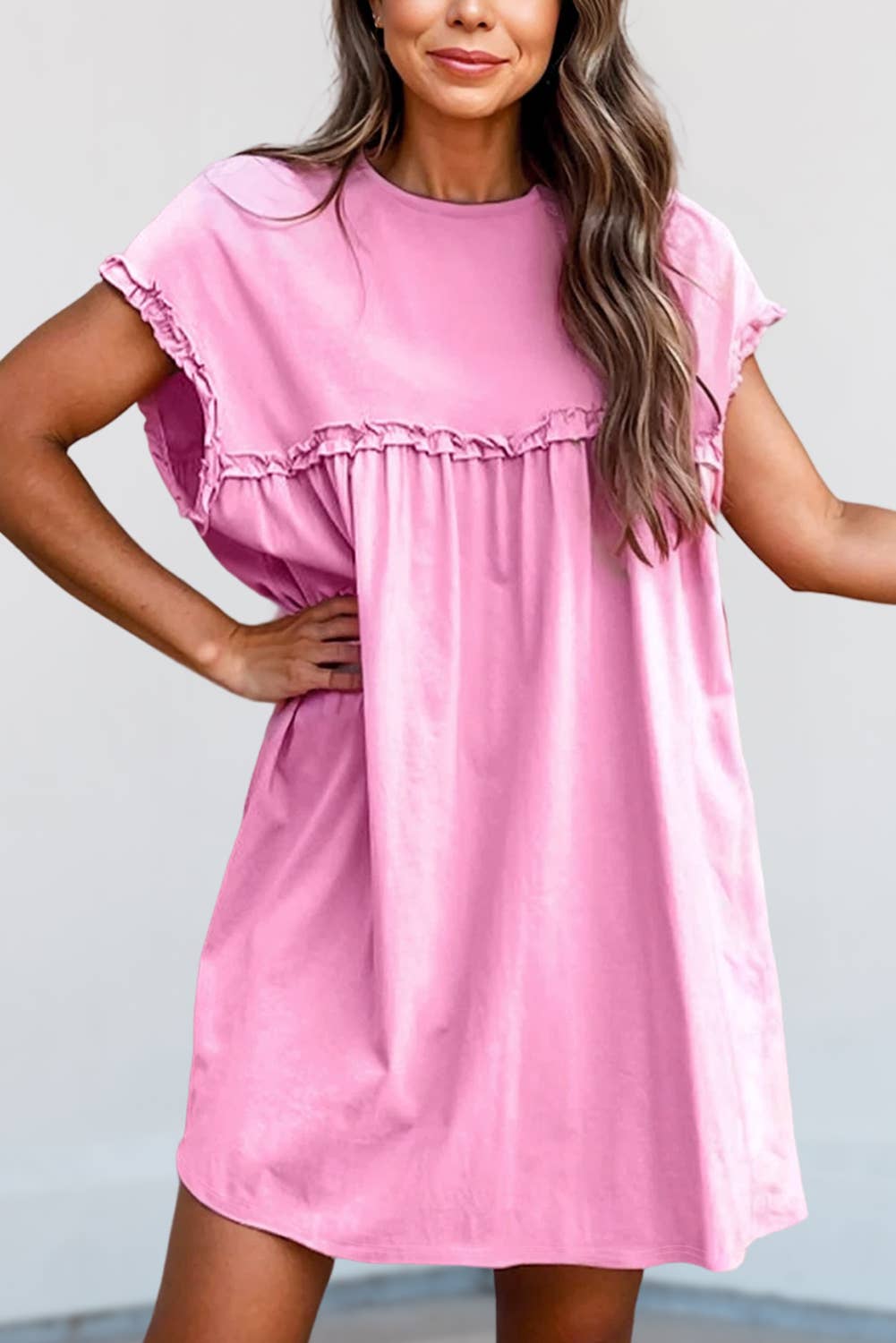Fashion Frilled Trim Loose Fit Mini Dress | S-XL