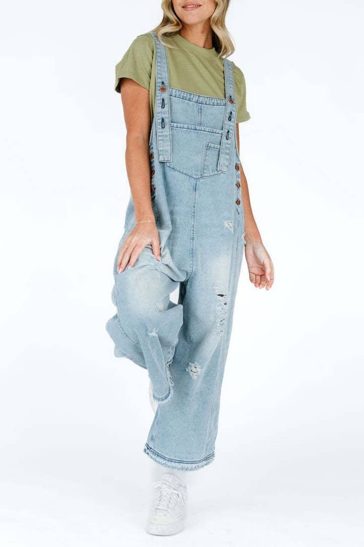 Southern Country distressed washed denim overall