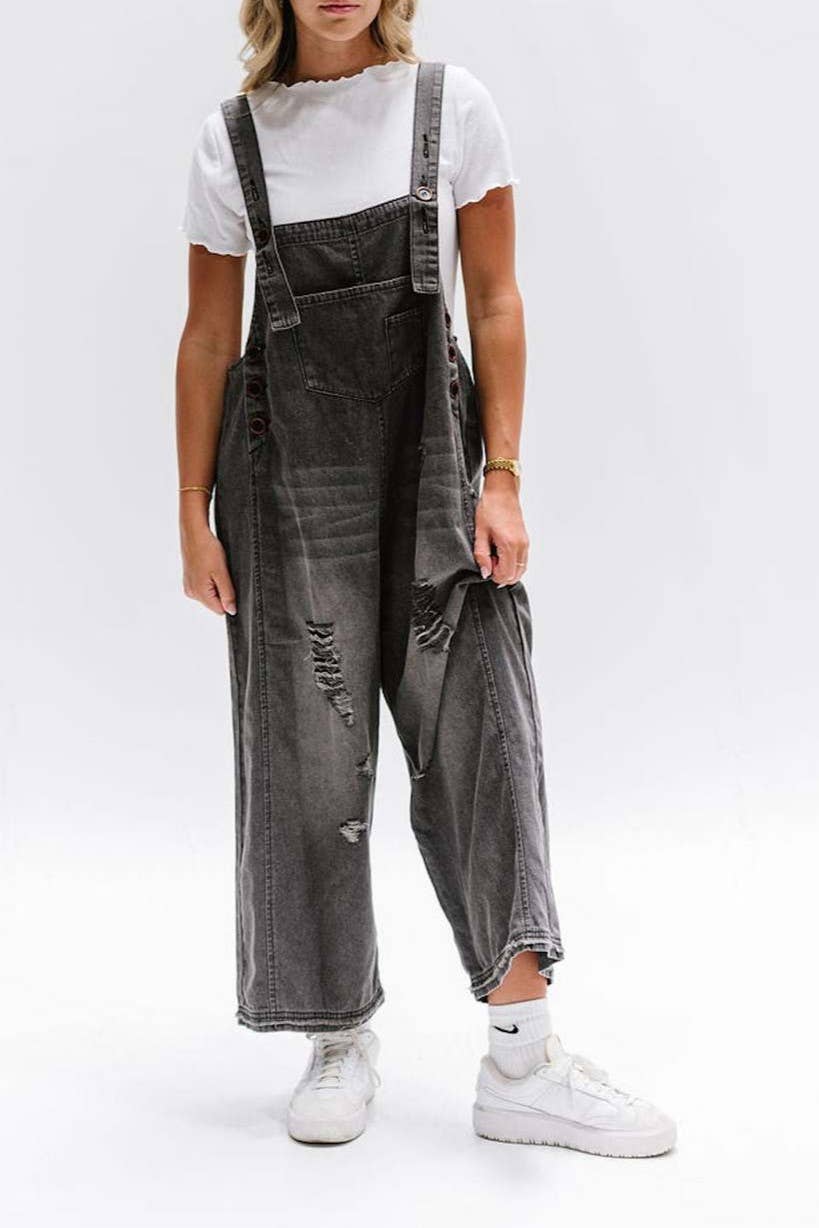Southern Country distressed washed denim overall
