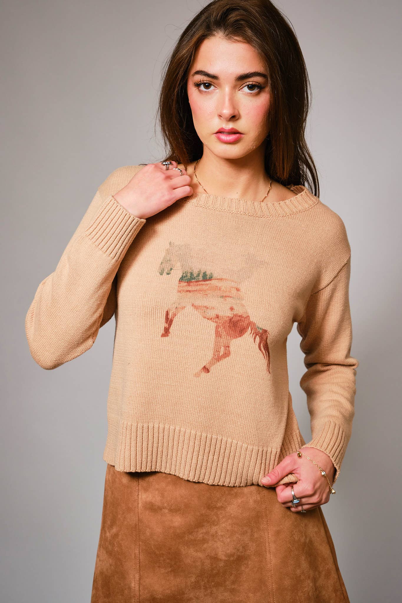 37043W - Cowgirl Horse Abstract Sweater Pullover