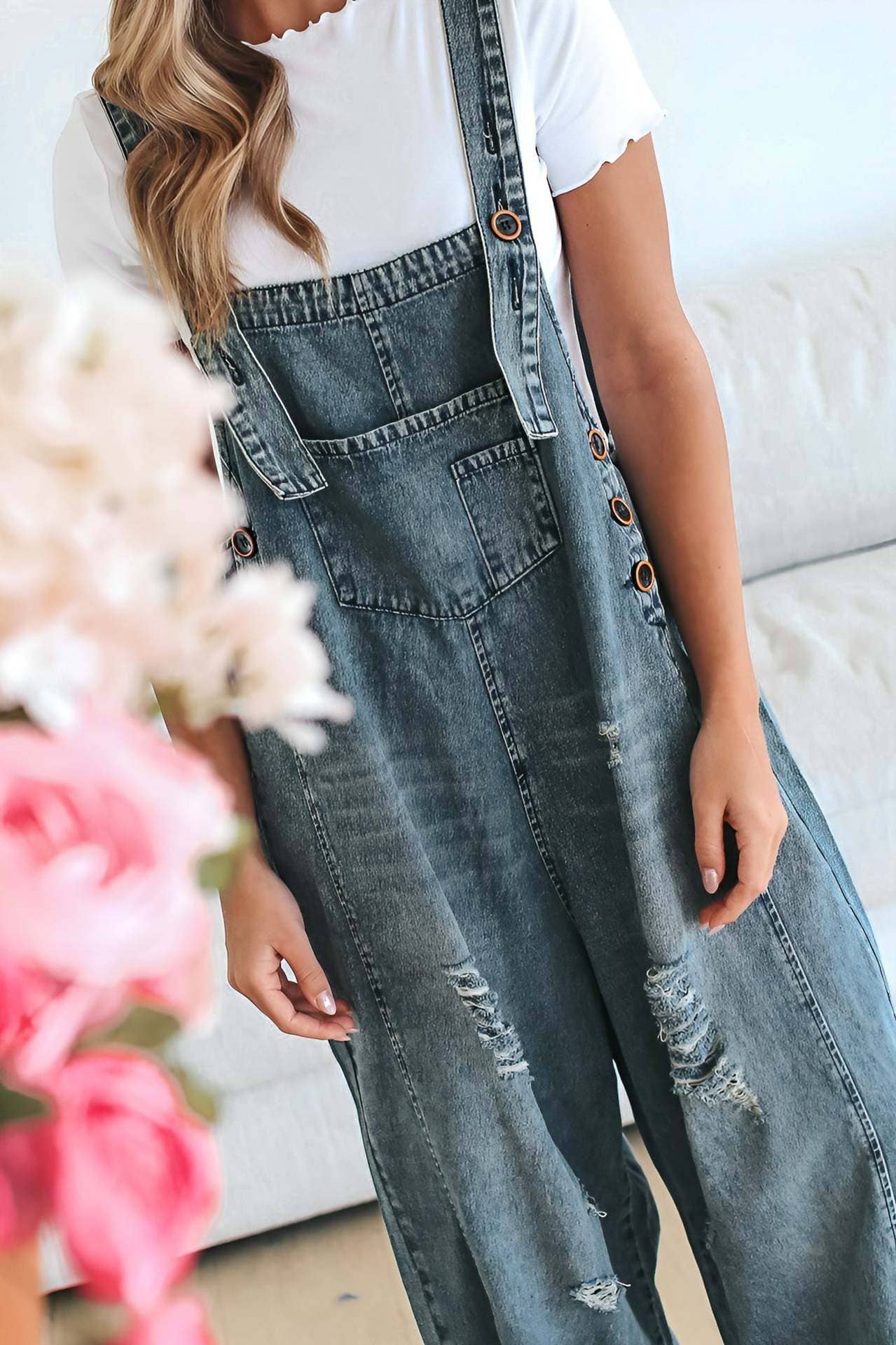 Southern Country distressed washed denim overall