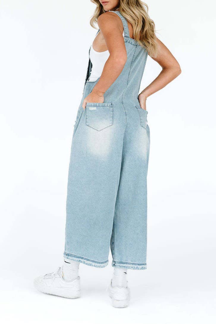Southern Country distressed washed denim overall
