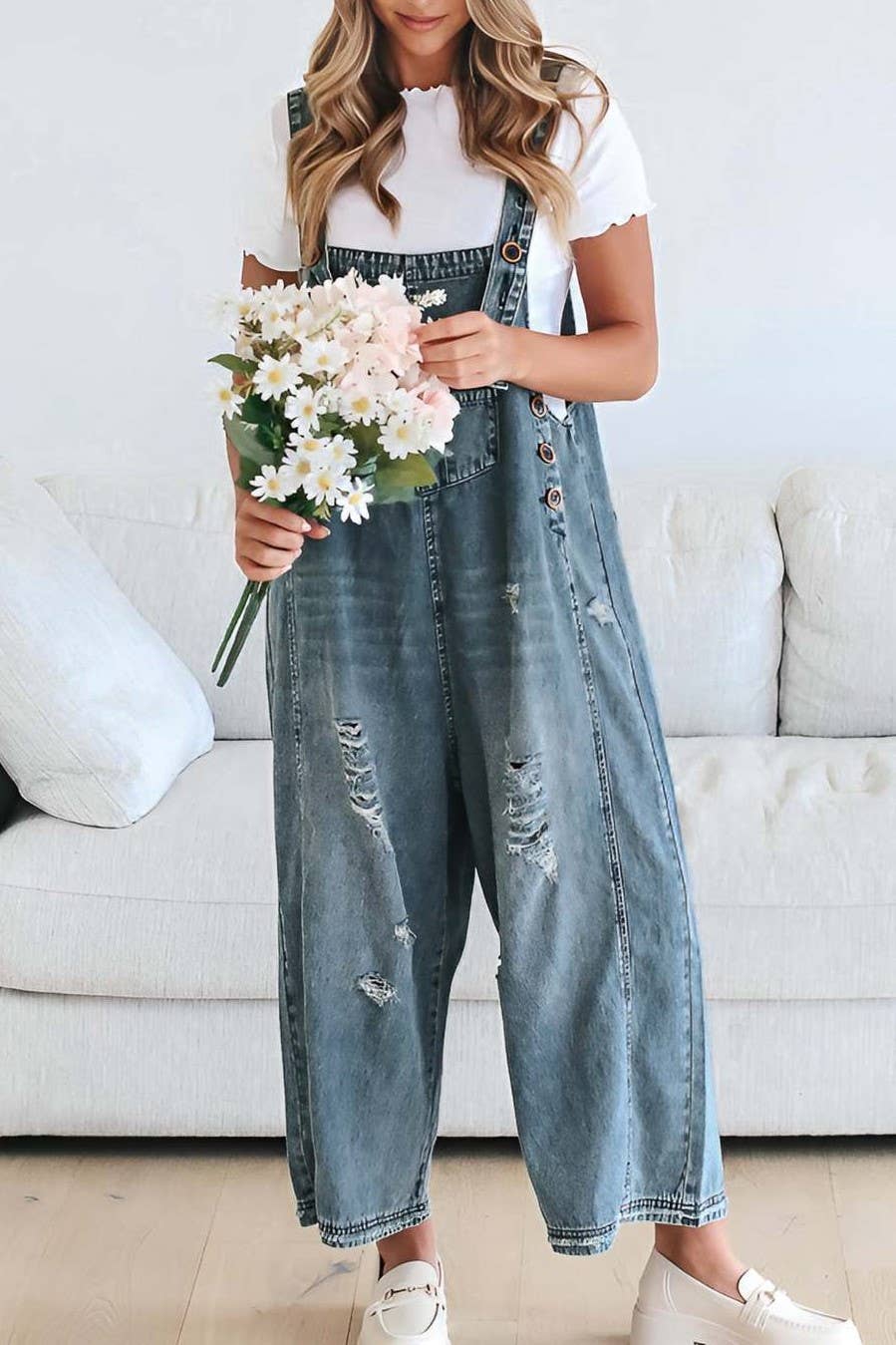 Southern Country distressed washed denim overall