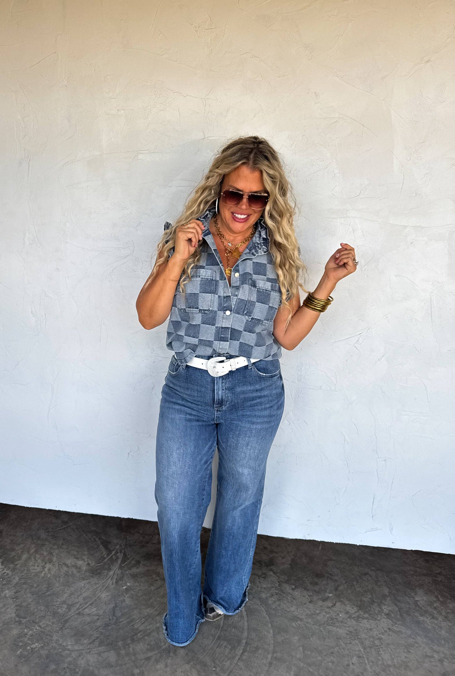 LAINEY CHECKER DENIM VEST