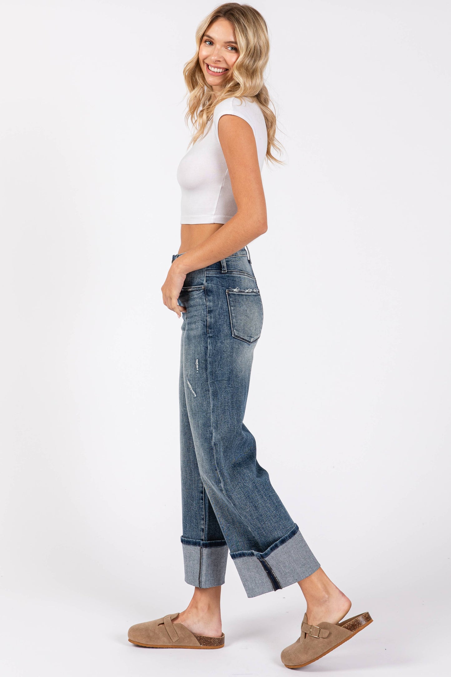 HIGH RISE STRETCH LOOSE STRAIGHT W/ CUFFED HEM